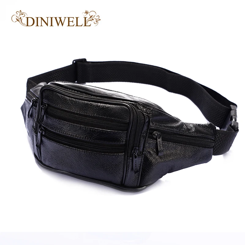 DINIWELL Fashion genuine leather men's multifunction travel bags funny chest pack men waist pack hiqh quality men waist bag