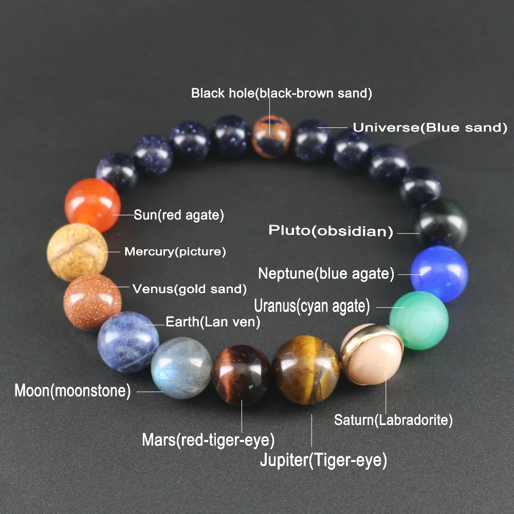 Солнечная система браслеты Вселенная 9 планеты браслеты со звездами браслеты натуральные камни мощные ювелирные изделия для пары