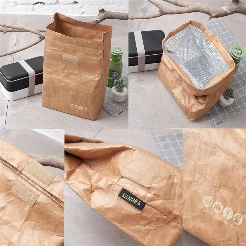 

Reusable Lunch Storage Bag Insulated Retro Style Box Cooler Bag Kraft Paper Bag Snack Cooler Picnic Container