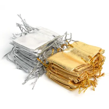 

100Pcs Gold Color & Silver Color 7x9cm Organza Bag Jewelry Pouch Bag,Christmas Wedding Bridal Birthday Party Gift Bags & Pouches