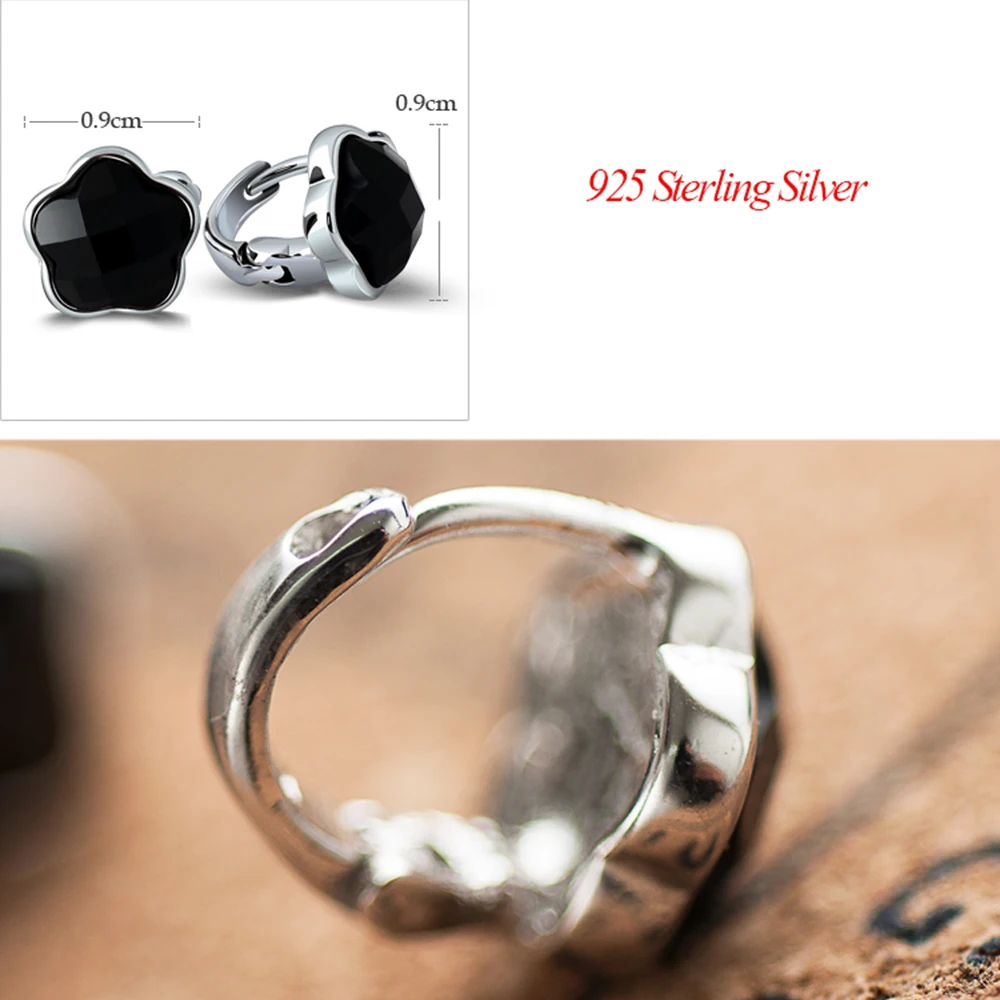 Skup MetJakt naturalne czarny agat klipsy stałe 925 Sterling Silver Star kolczyki dla kobiet i dziewczyny impreza, biżuteria ślubna