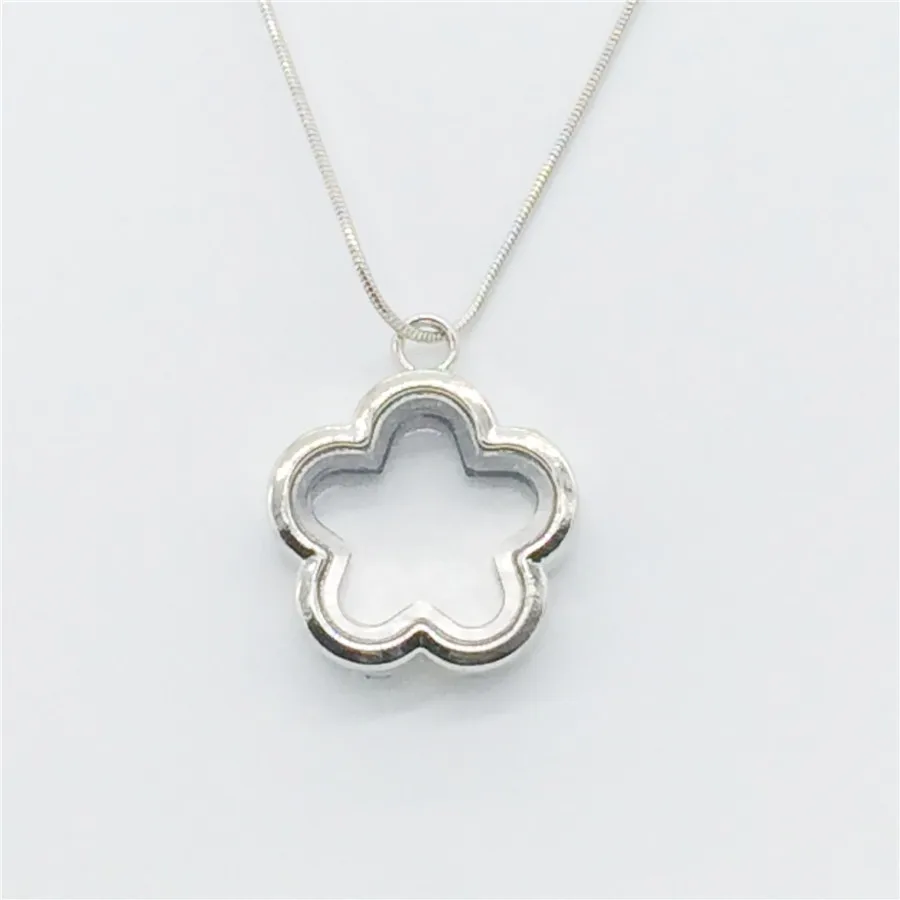 

Only Pay Shipping Fee Flat Hang Flower Magnetic Floating Locket Silvery Floating Charm Locket With Chains FL68