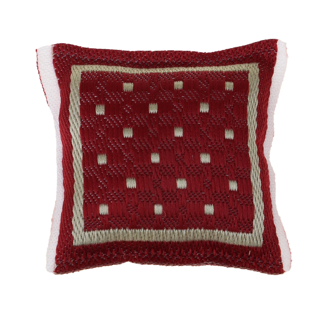 1/12 Dollhouse Miniature Woven Cushions Pillow Sofa Bedroom Accessory Red