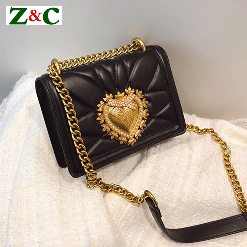 

Ladies Metal Love Heart Pattern Chain Shoulder Crossbody Bags High Quality Women Leather Handbags Clutch Evening Bags Louis Bags