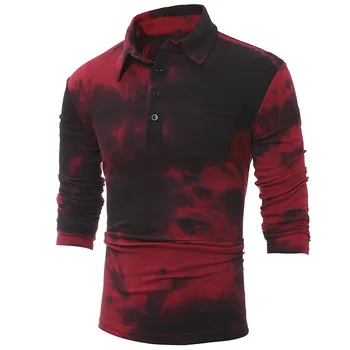 

Mens Clothing Autumn Winter New Print Gradient Color Casual Slim Lapel Long Sleeve Polo Male Shirt Men Tops