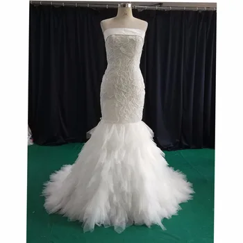 

Elegant Wedding Dresses 2018 Mermaid Bridal Gowns Strapless Appliques Beaded Organza Tiered vestido de noiva Wedding Dress