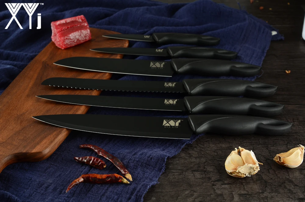 XYj 8 шт набор ножей из нержавеющей стали пластиковые Нескользящие ручки Бесплатные крышки 8 ''7'' 5' '3. 5 ''мясной нож шеф-повара рыба кухонный аксессуар