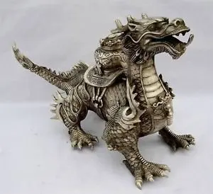 

Huge Tibetan Silver luck Dragon Statue