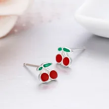 Милые 925 пробы серебряные маленькие красные Двойные серьги-гвоздики в форме вишни для женщин девочек детей детские ювелирные изделия Orecchini Aros Aretes