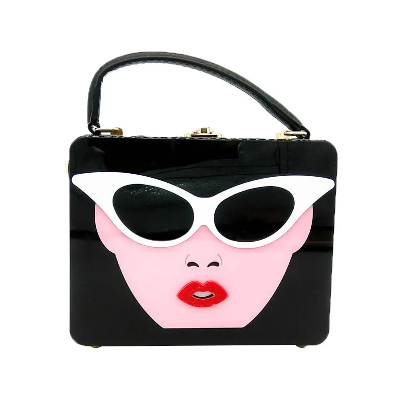 Boutique De FGG "дамы с очками" акриловая коробка клатч для женщин сумки модные вечерние жесткий чехол Сумки через плечо Crossobdy сумка - Цвет: Black Handbag