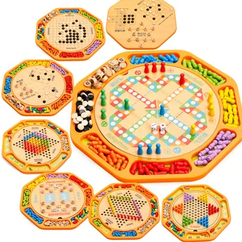 

12 in 1 multifunctional Wooden Chess Game Toy Chinese Checkers Animal Checker TIC-TAC-TOE Chess Lucky 26 Education Toys