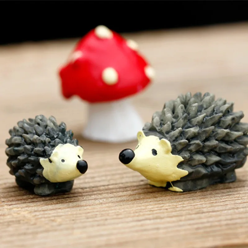 3Pcs Artificial mini hedgehog with red dot mushroom miniatures fairy garden gnomes moss terrarium resin crafts decorations