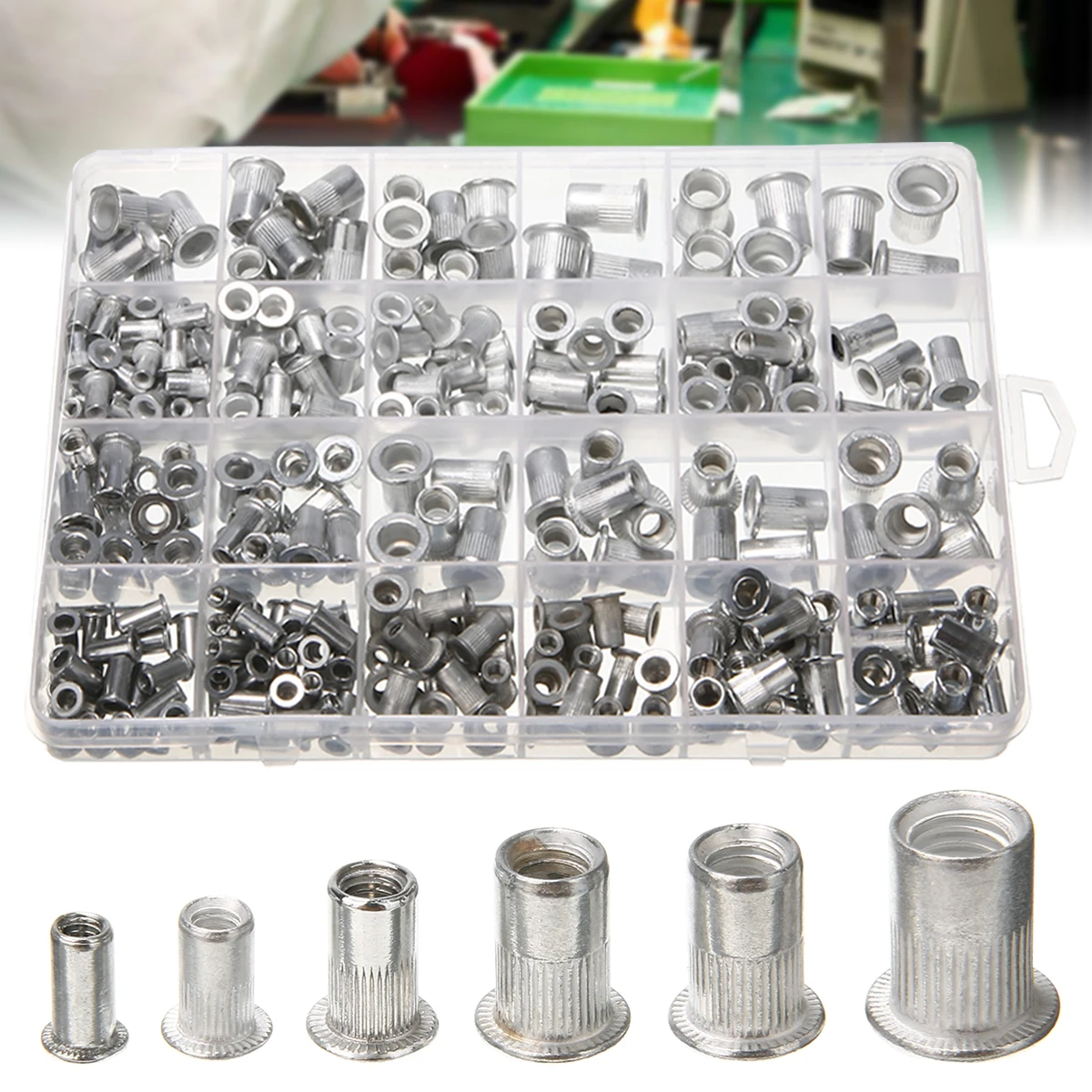 

300PCS M3 M4 M5 M6 M8 Aluminum Flat Head Set Insert Reveting Multi Size Rivet Nuts Nutsert Metric Assortment kit