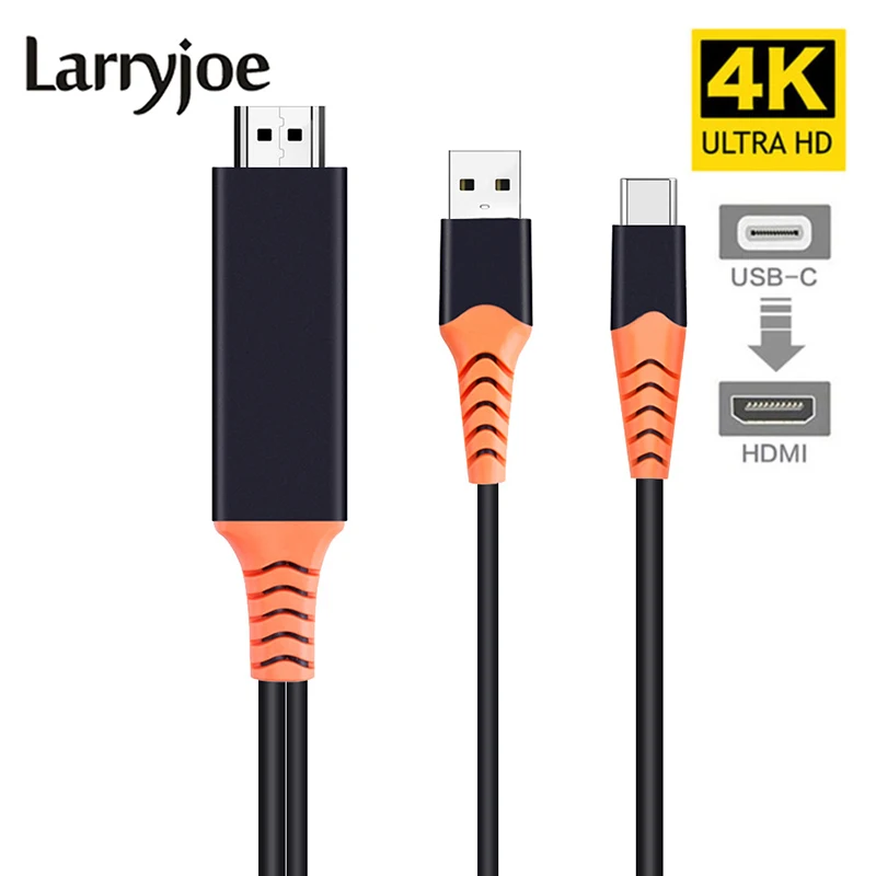 Larryjoe type-c к Hdmi с экраном для подключения телефона ТВ дисплей type-c к Hdmi 4K с блоком питания для samsung Galaxy S10 S9