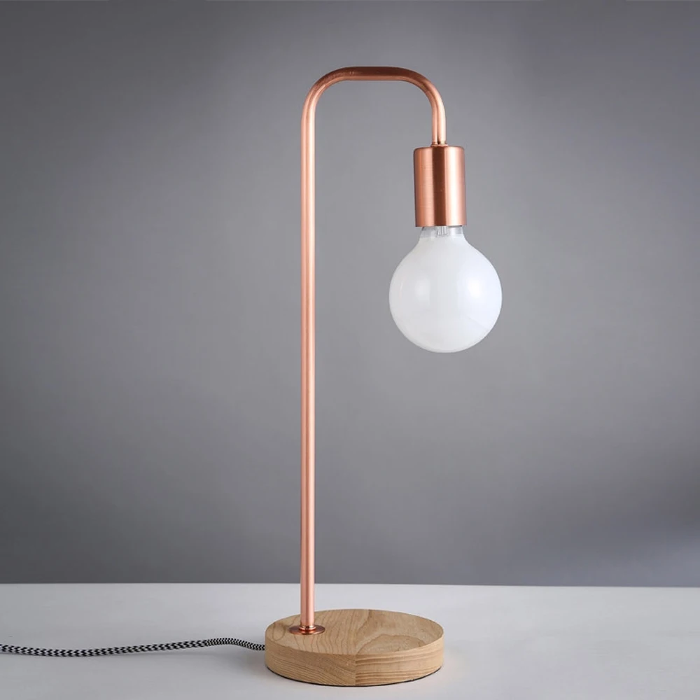 

Modern Rose Gold table lamp bedside Nordic simple E27 lampholder Wooden base living bedroom study room deco Desk table lights
