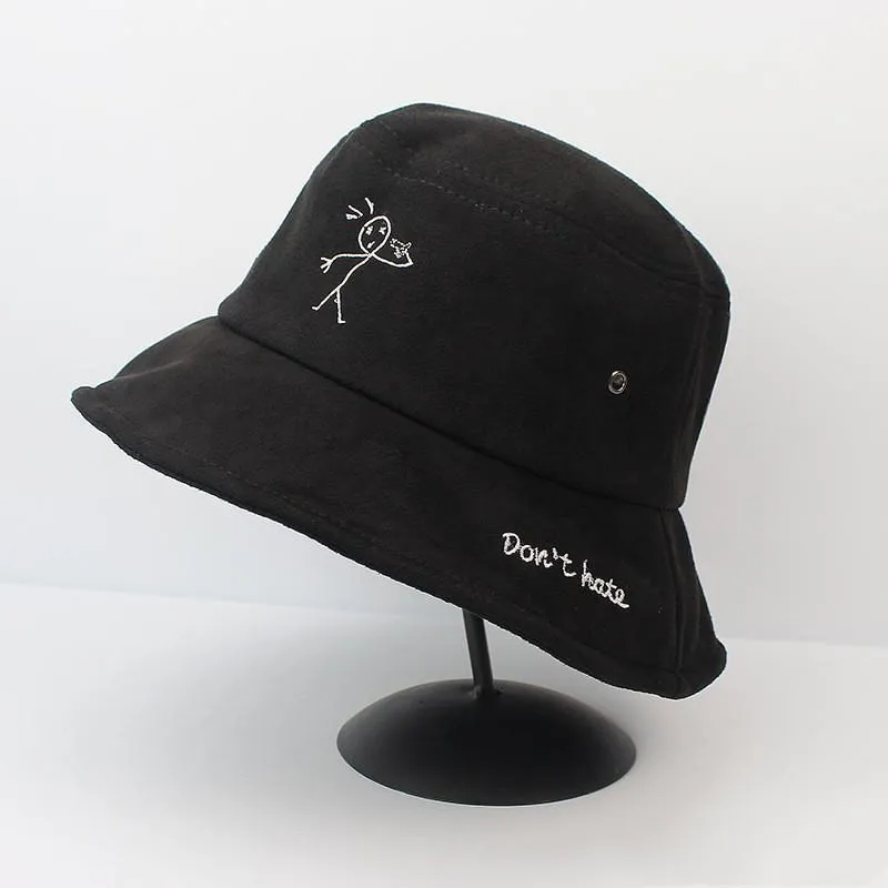 Теплая утолщенная хлопковая панамка с вышивкой Рыбацкая шляпа на открытом воздухе Дорожная шляпа шляпы от солнца для мужчин и женщин 508 - Цвет: Черный