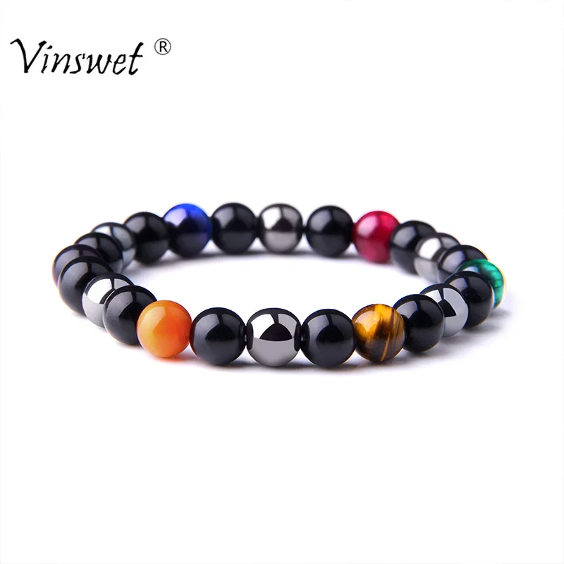

Natural Stone Multicolor Tiger Eye & Hematite & Black Obsidian Beads Bracelet for Women Men Fashion Health Energy Jewelry
