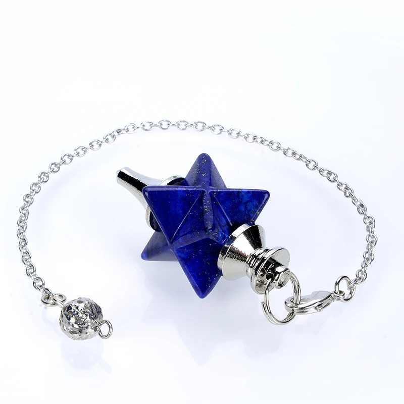 

Natural Stone Merkaba Pendulums Divination Drowsing Healing Wicca Jewelry Energy Women Men Lapis Lazuli Pink Crystal Pendants