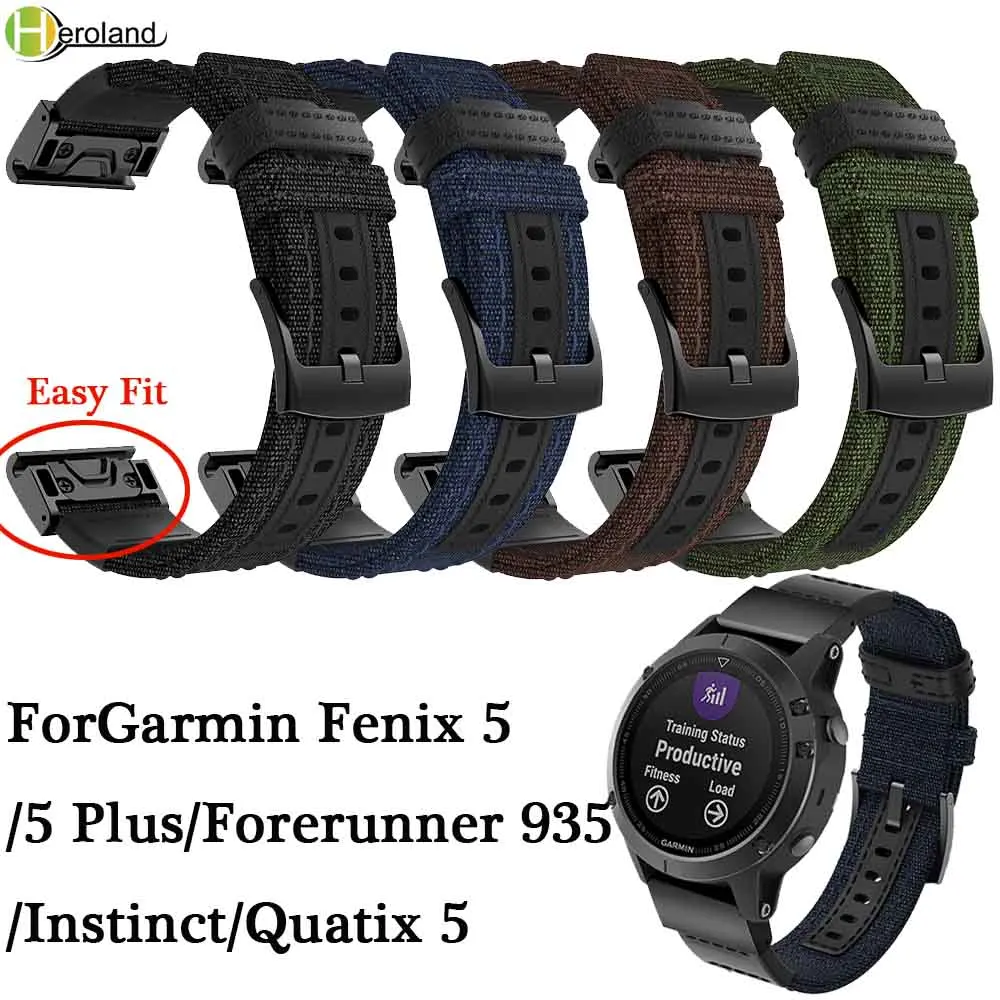 

22mm strap for Garmin Fenix 5/5 Plus/Forerunner 935/Instinct/Quatix 5 Smart Watch strap Nylon+Leather Quick Easy Fit wristBand