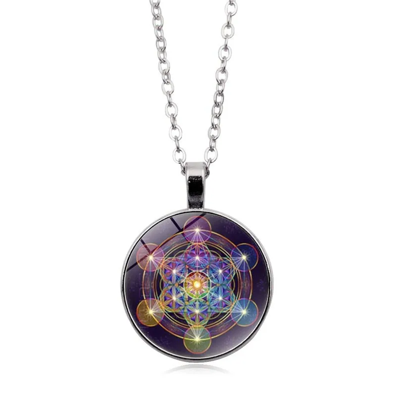 Психоделическое священное геометрическое светящееся Ожерелье Стеклянный кабошон подвеска на серебряной цепочке ожерелье женское светится в темноте ювелирные изделия - Окраска металла: YG0047