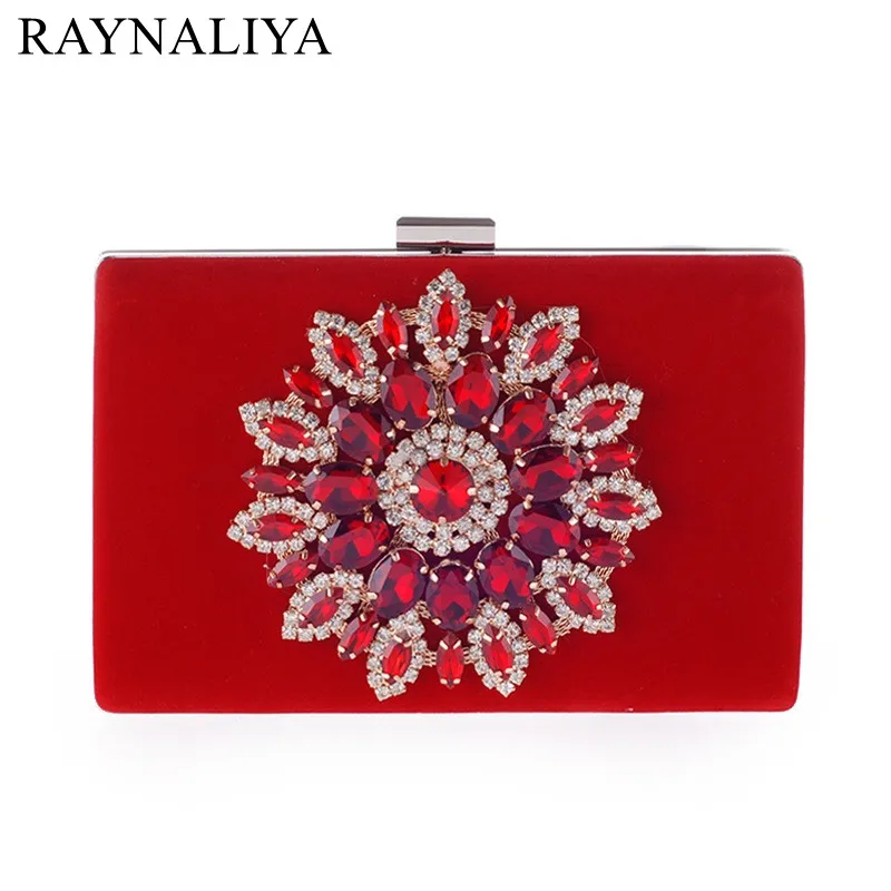 

2017 Women Rhinestones Flower Diamonds Luxurious Evening Bags For Wedding Party Flap Velour Solid Handbags XST-A0042