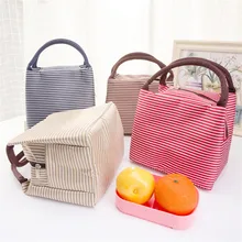 Canvas Stripe Insulated Cooler Bags Thermal Food Picnic Bags Kids Picnic Box  