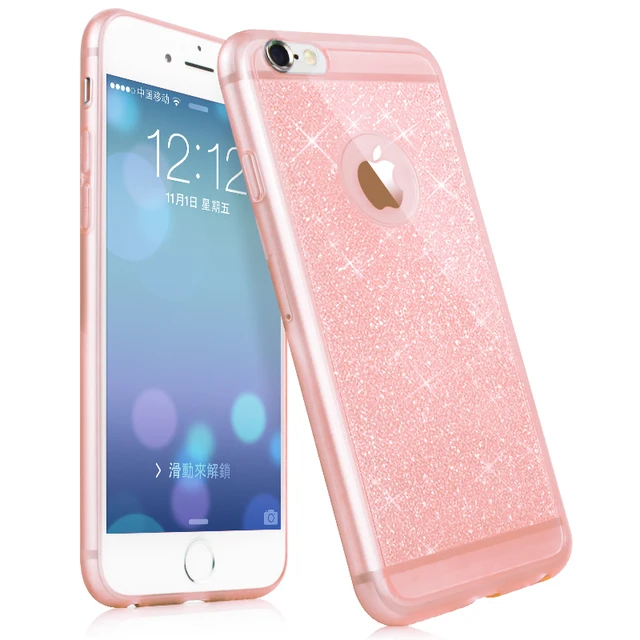 6S pink color phone case For iphone 6 6 plus 6s plus mobile phone accessories TPU soft shining