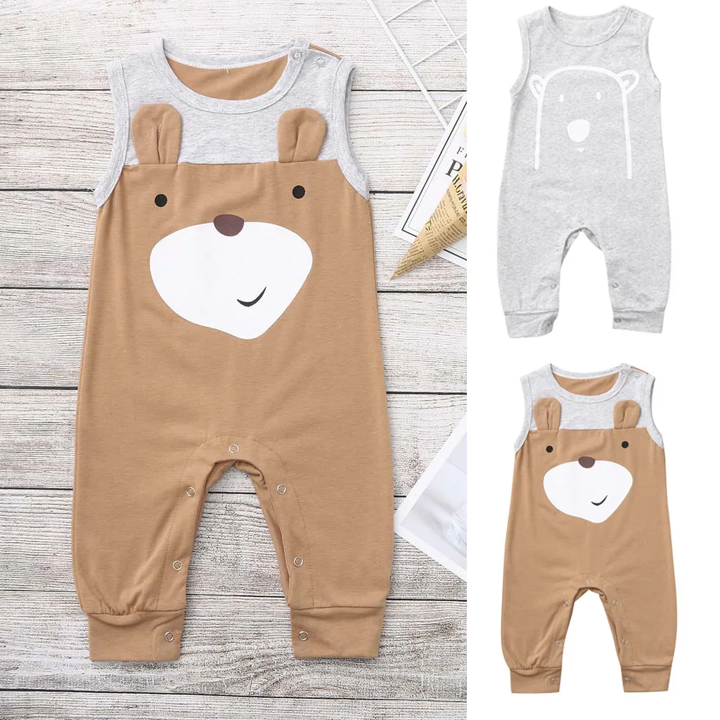 

Newborn Summer 2019 Baby Boy Girl Clothes Fashion Sleeveless Cartoon Print Baby Rompers Soft Baby Onesie Baby Girl Costume
