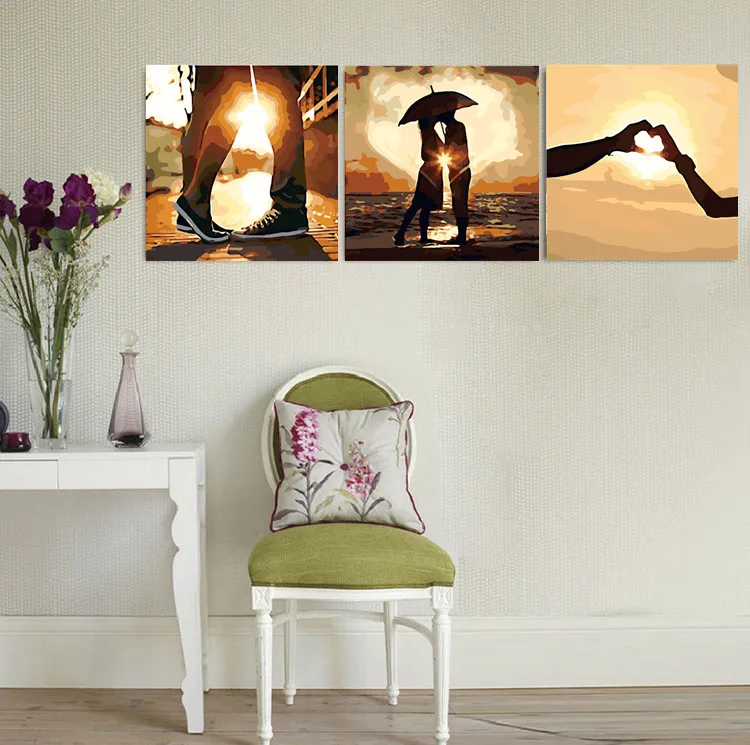 Online 3 unids set 50*50 DIY pintura al óleo por números tríptico pintura de acrílico pintura por número pintado a mano dibujo amantes