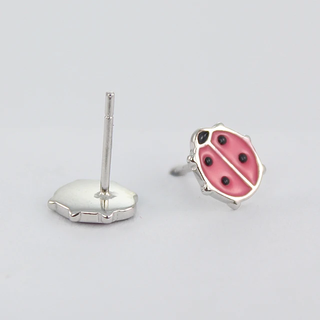 925 Sterling Silver Cute Ladybug Earrings Enamel Pink And Black 925 Sterling Silver Cute Ladybug Earrings Enamel Pink And Black Animal Stud Earring For S