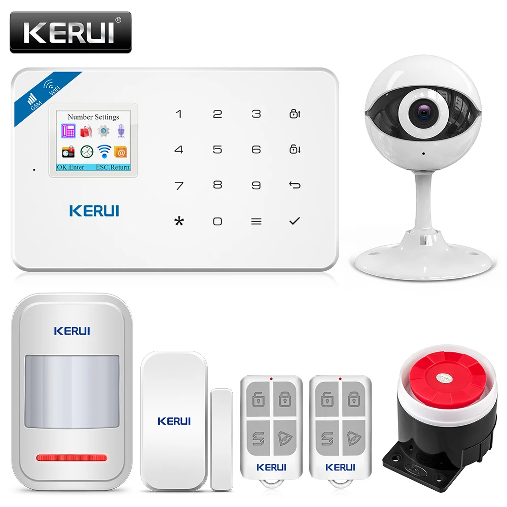 

KERUI W18 wireless GSM security alarm system APP control kit with Support mobile phone remote monitor N61 IP camera alarm system