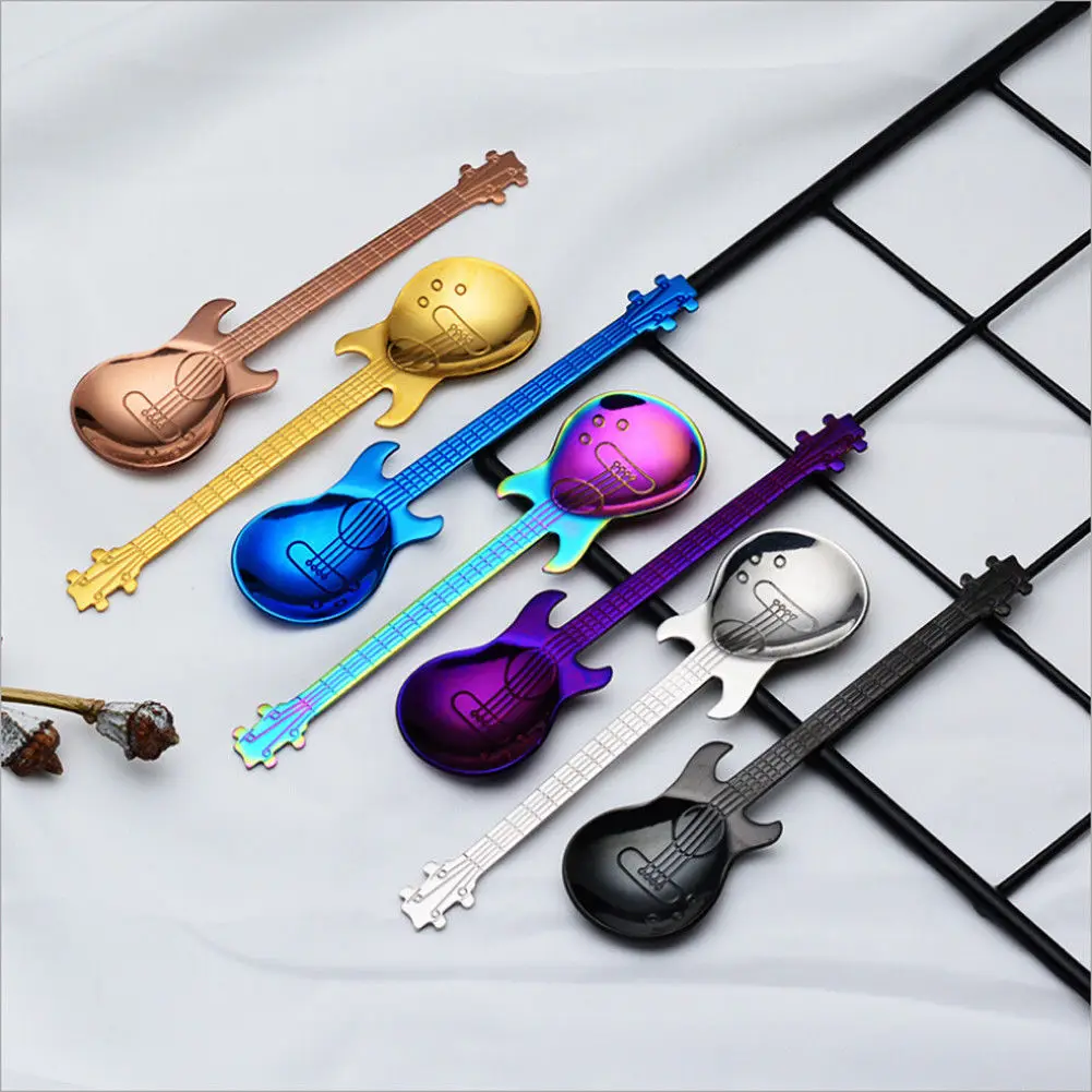 

Stainless Steel Guitar Shape Coffee Spoon Mini Long Handle Dessert Rainbow Tea Spoon Tableware
