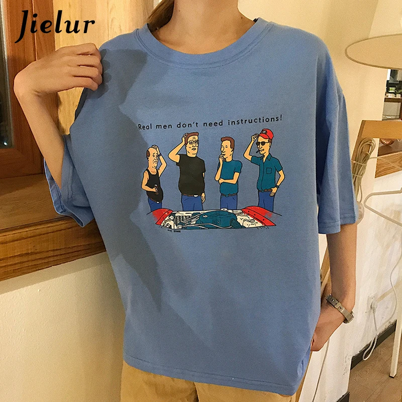 Jielur женские футболки новые Harajuku милые Мультяшные печатные шикарные блузка из
