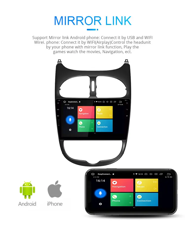 Discount LJHANG 9" Android 9.0 Car Radio Multimedia Player For Peugeot 206 2000-2014 2015 2016 GPS Navi 1DIN Auto Stereo HeadUnit WIFI fm 6