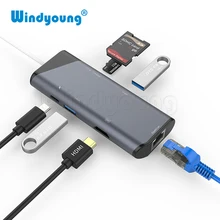 7 в 1 USB C концентратор USB-C HDMI 4K Gigabit Ethernet Rj45 адаптер USB 3,1 SD/TF кард-ридер PD для MacBook Pro iPad type C концентратор Hdmi