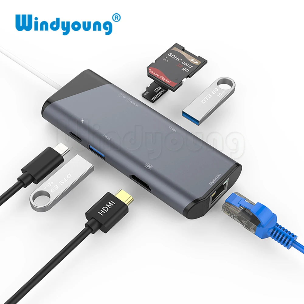 

7 IN 1 USB C HUB USB-C HDMI 4K Gigabit Ethernet Rj45 Adapter USB 3.1 SD/TF Card Reader PD for MacBook Pro iPad Type C Hub Hdmi