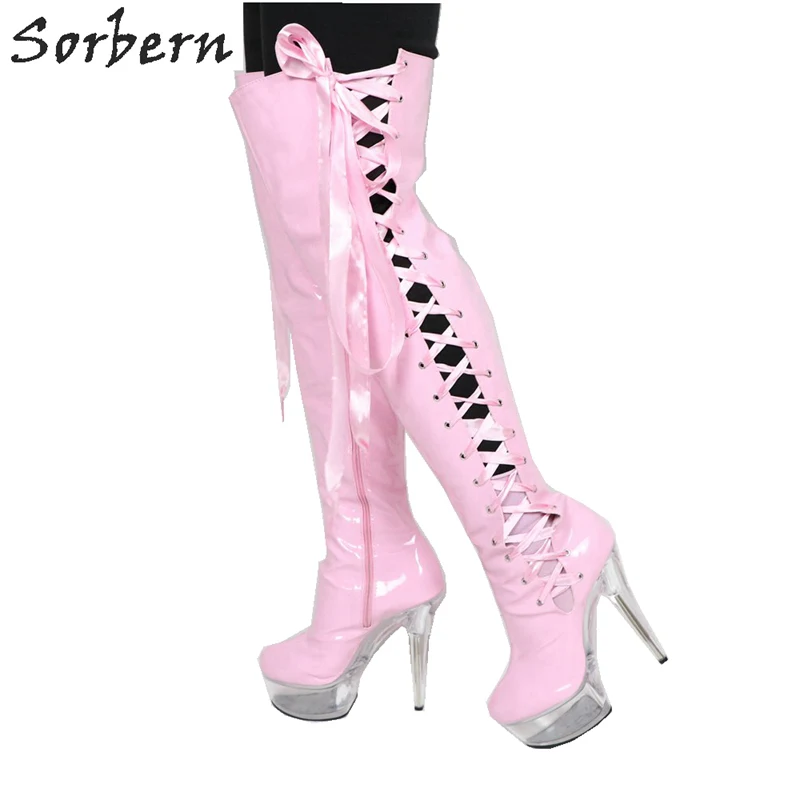 pink thigh high boots