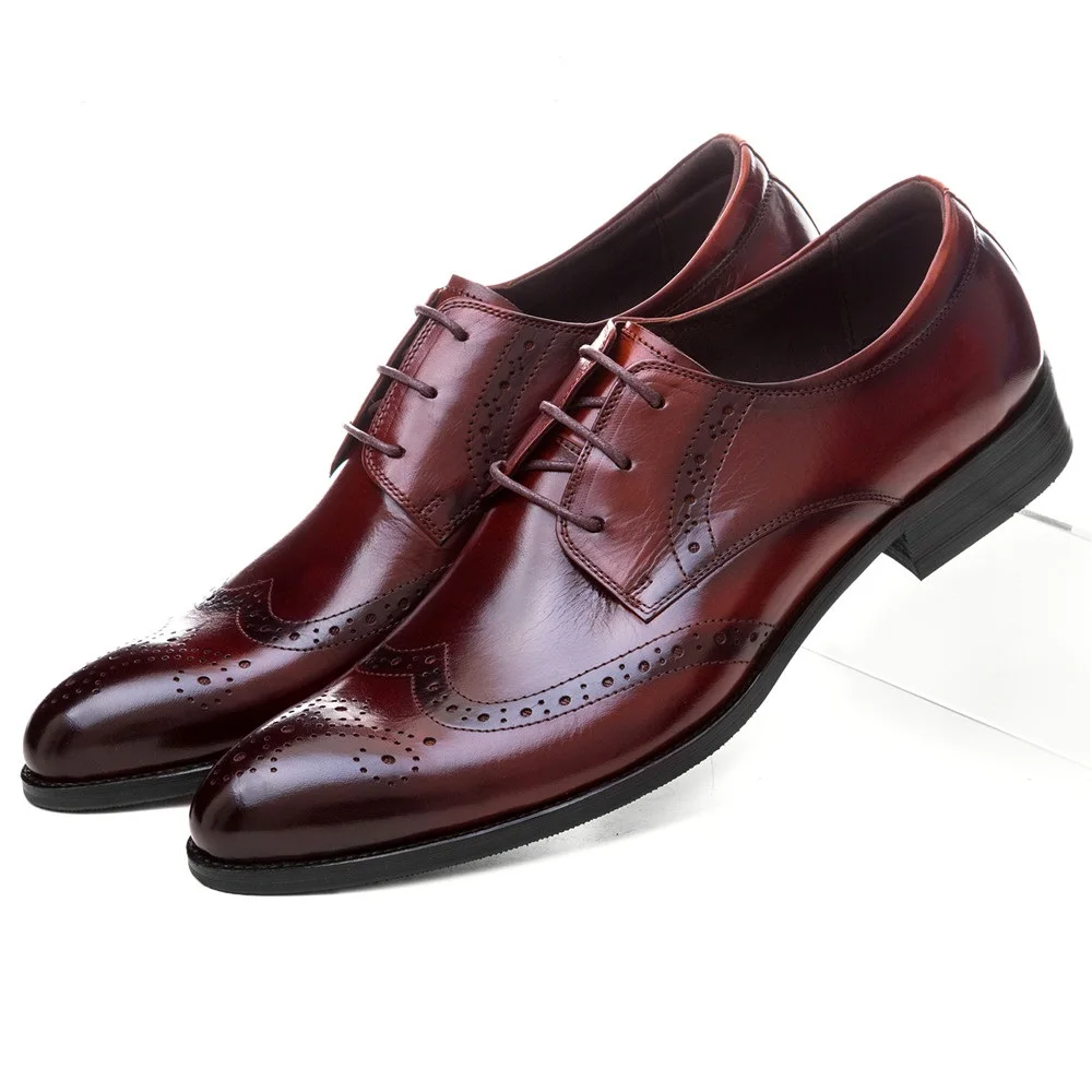 

CLORISRUO Fashion black / brown tan pointed toe oxfords mens dress shoes genuine leather wedding shoes mens business shoes