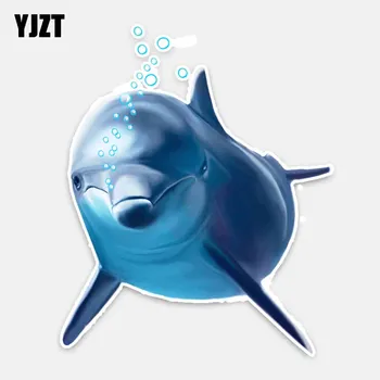 

YJZT 12.3CM*15CM Interesting Bubble Blue Dolphin Car Sticker PVC Decal Decor 5-0165