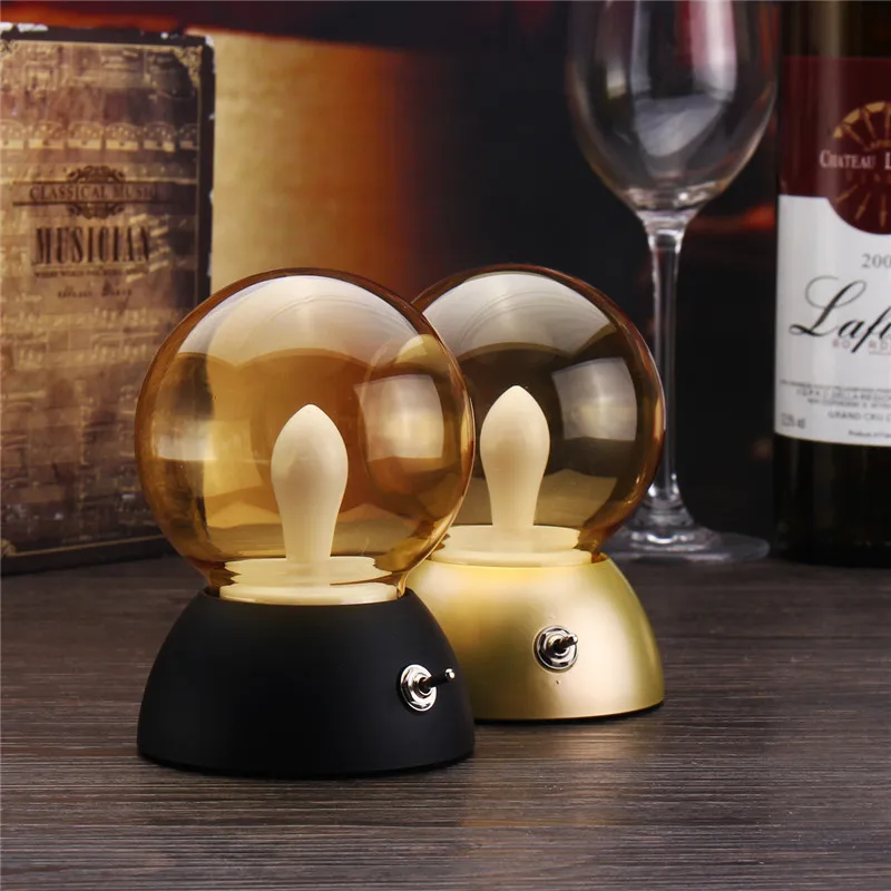 

LED Gold/Black Bulb Shaped Colorful Warm White USB Power Night Light Bedside Table Desk Lamp Cafe Shop Bar Bedroom Home Decor