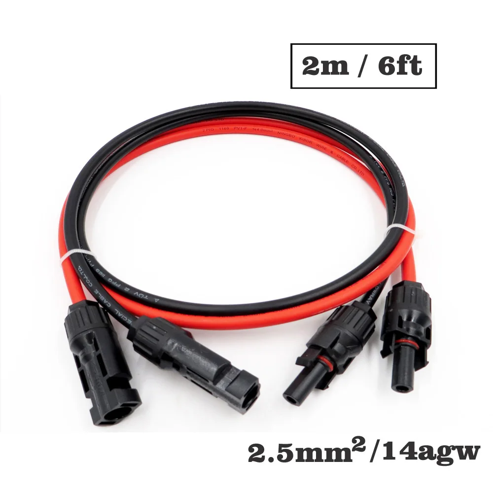

6FT 2m 2.5mm2 14AWG MC4 Connector Extension Connect branch black parallel Series 2 meter extend cable