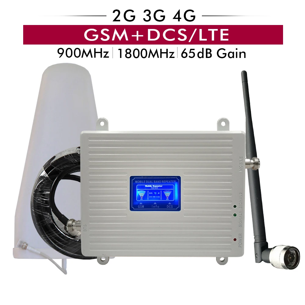 Усилитель сотового сигнала с усилением 65 дБ GSM 900 DCS/LTE 1800 2G 3G 4G ретранслятор