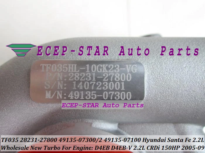 TF035 28231-27800 49135-07302 49135-07300 49135-07100 Turbo Turbocharger For HYUNDAI Santa Fe 2.2L CRDi 2005-09 D4EB D4EB-V 150HP (2)
