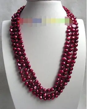 

Free Shipping >>16" baroque 3row wine red freshwater pearls necklace