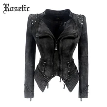 Rosetic, Женская куртка размера плюс 6XL, куртка, новинка, осенняя, тонкая, в стиле панк, с длинным рукавом, с отворотом, на молнии, с заклепками, для девушек, большой размер s