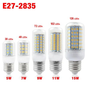 

1X High Lumens E27 220V SMD2835 LED Corn Bulb 30 48 72 102 126 LEDs lamp Replace CFL 5W 7W 9W 11W 15W Compact Fluorescent Light