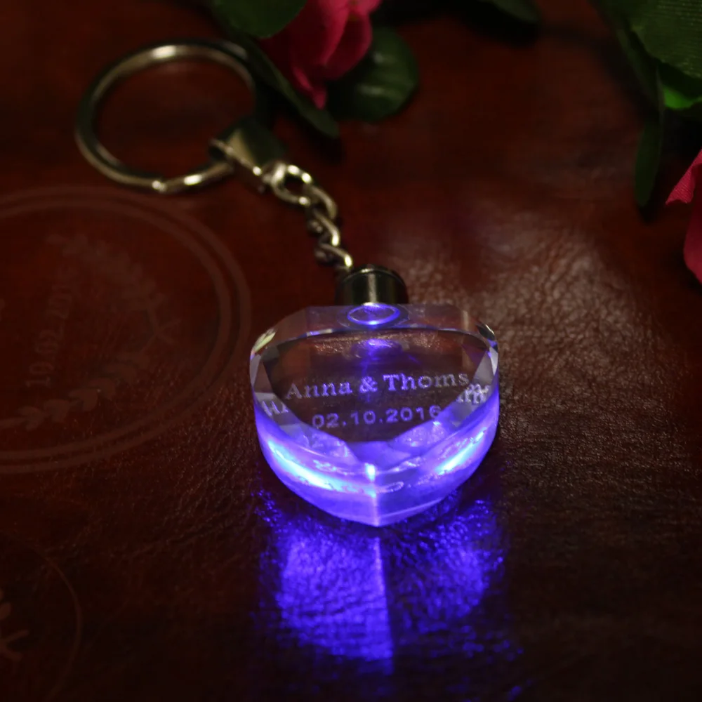 Personalized wedding Key Chain Heart Crystal Keychain Custom Name date