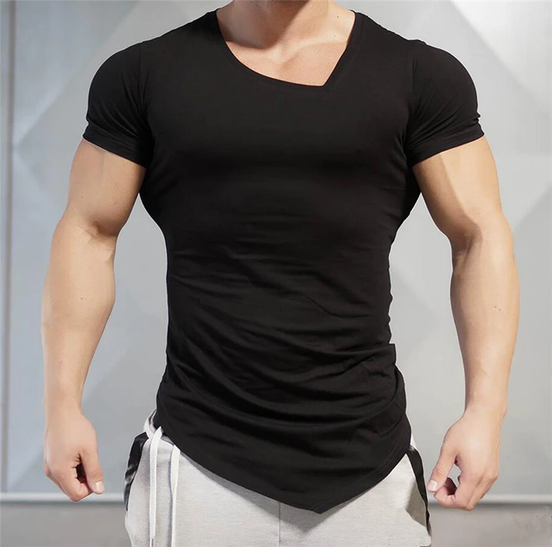Muscle Guys, Модные Фитнес-футболки для бодибилдинга, фитнеса, брендовая спортивная одежда, Хлопковая мужская футболка с коротким рукавом, футболки для тренировок - Цвет: black