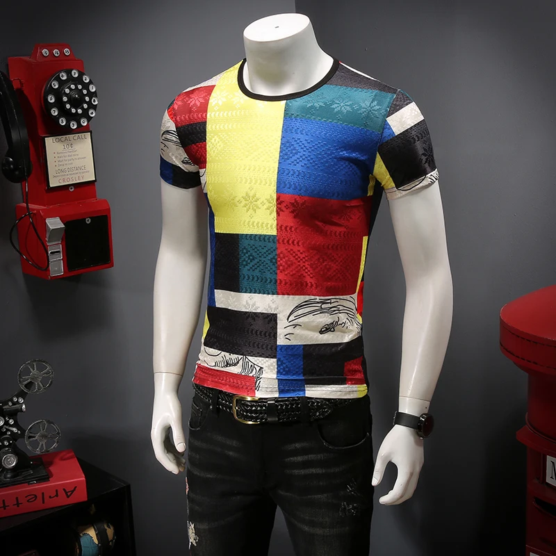 

The new summer 2019 The city boy stereo shadow Days silk flowers short sleeve men T-shirt M2123 - P45