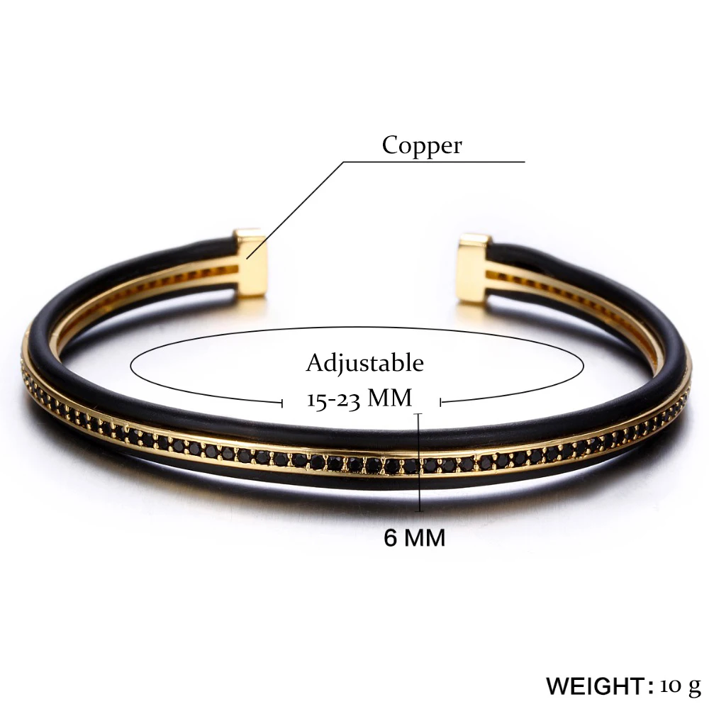 Noter AAA циркония проложили Открытый браслет черная силиконовая Женская повязка браслет для женщин ювелирные изделия, аксессуары ручной работы Armbanden
